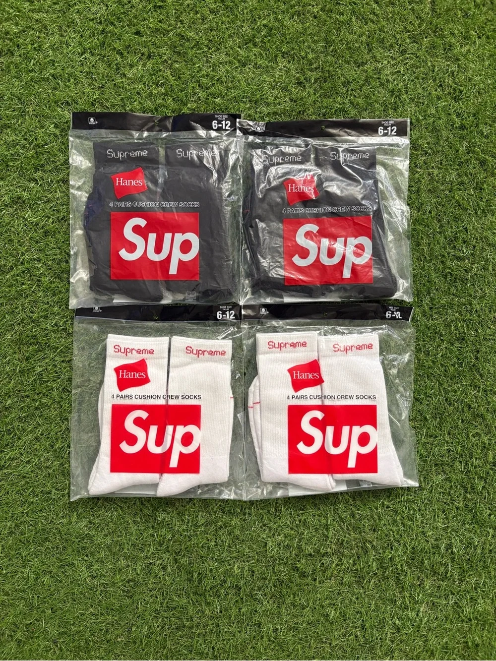 Supreme x Hanes Crew Socks Pack - Black & White with Red Logo